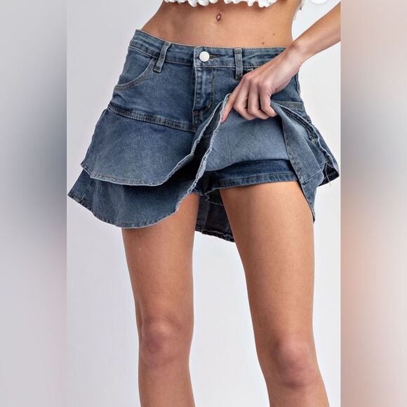 079. RUFFLE DENIM SKIRT WITH HIDDEN SHORTS! - Picture 10 of 14